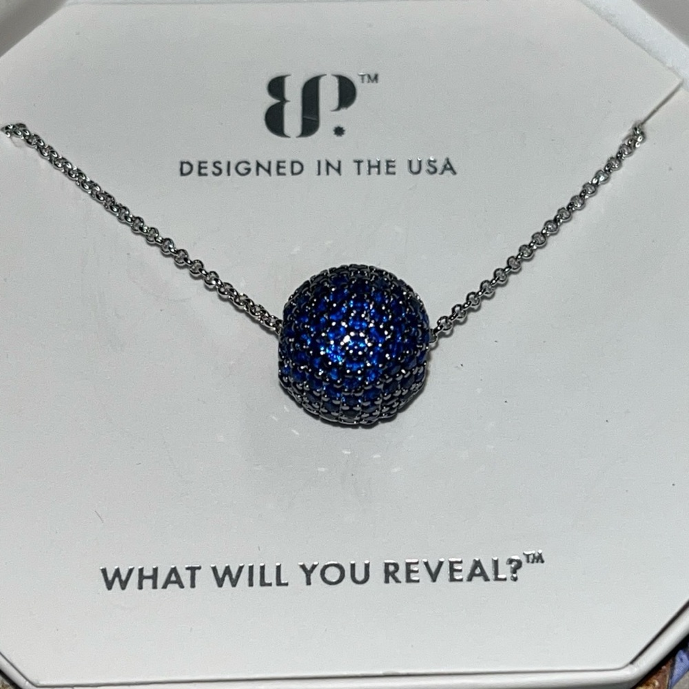 Micro-pave Sapphires Silver Rhodium Plated Necklace